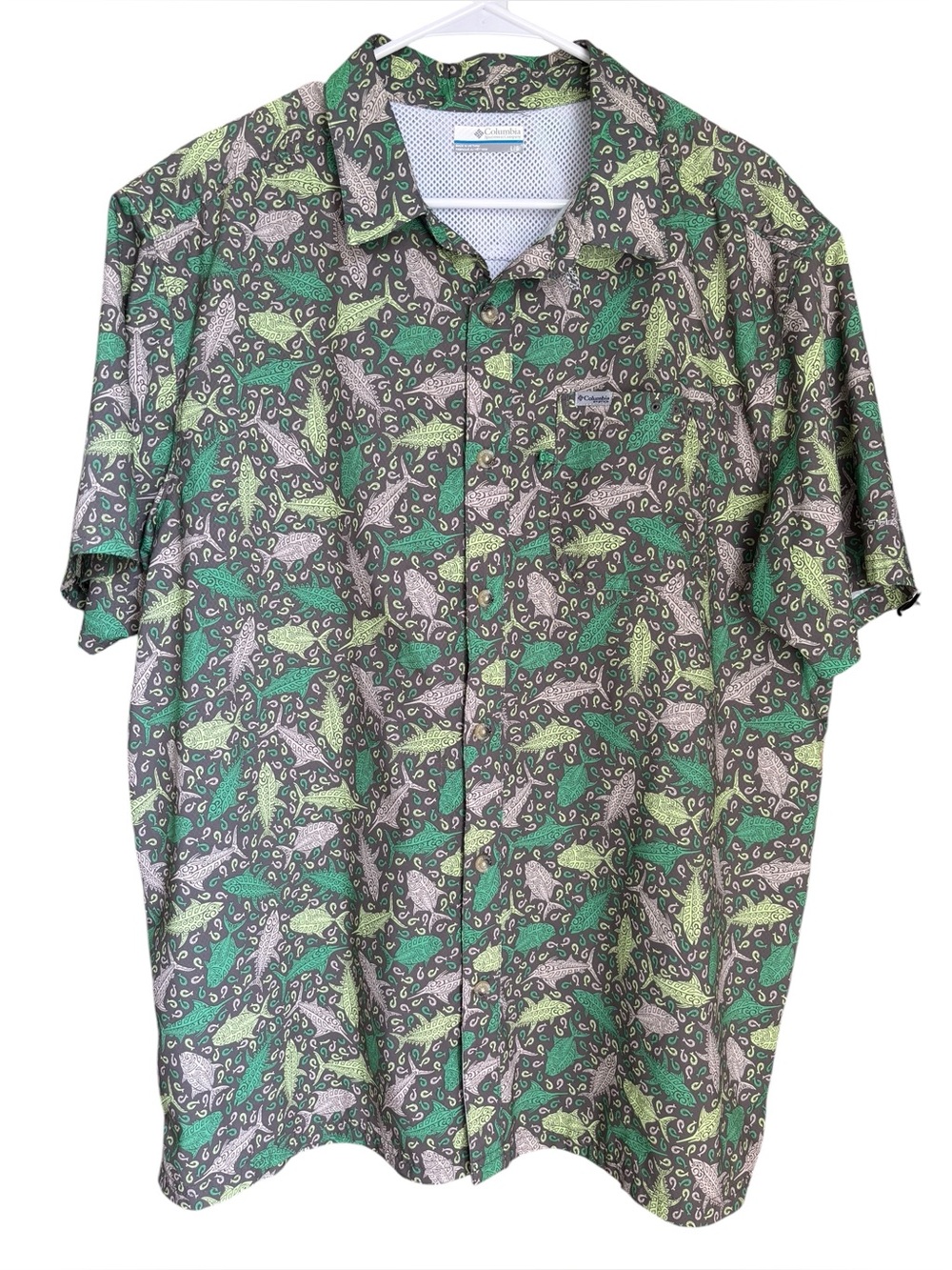 COLUMBIA Men's PFG Super Slack Tide Camp Fishing Shirt Short Sleeve Size Large - Picture 2 of 8